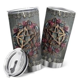 Pentacle Floral ✦ Travel Tumbler ✦ Witchy 20oz Stainless Steel w/ Double-Wall